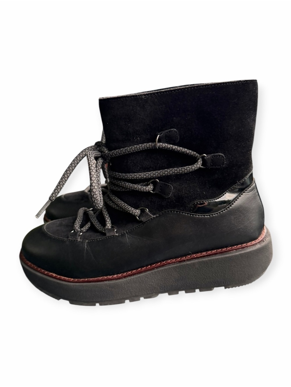 FitFlop Black Fleece Lined Lace-Up Boots, Size 8 - Picture 2 of 5